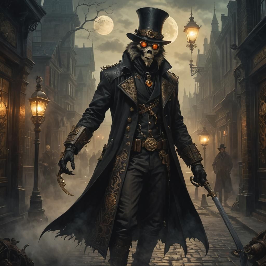 Steampunk Werewolf and Grim Reaper in Gothic London