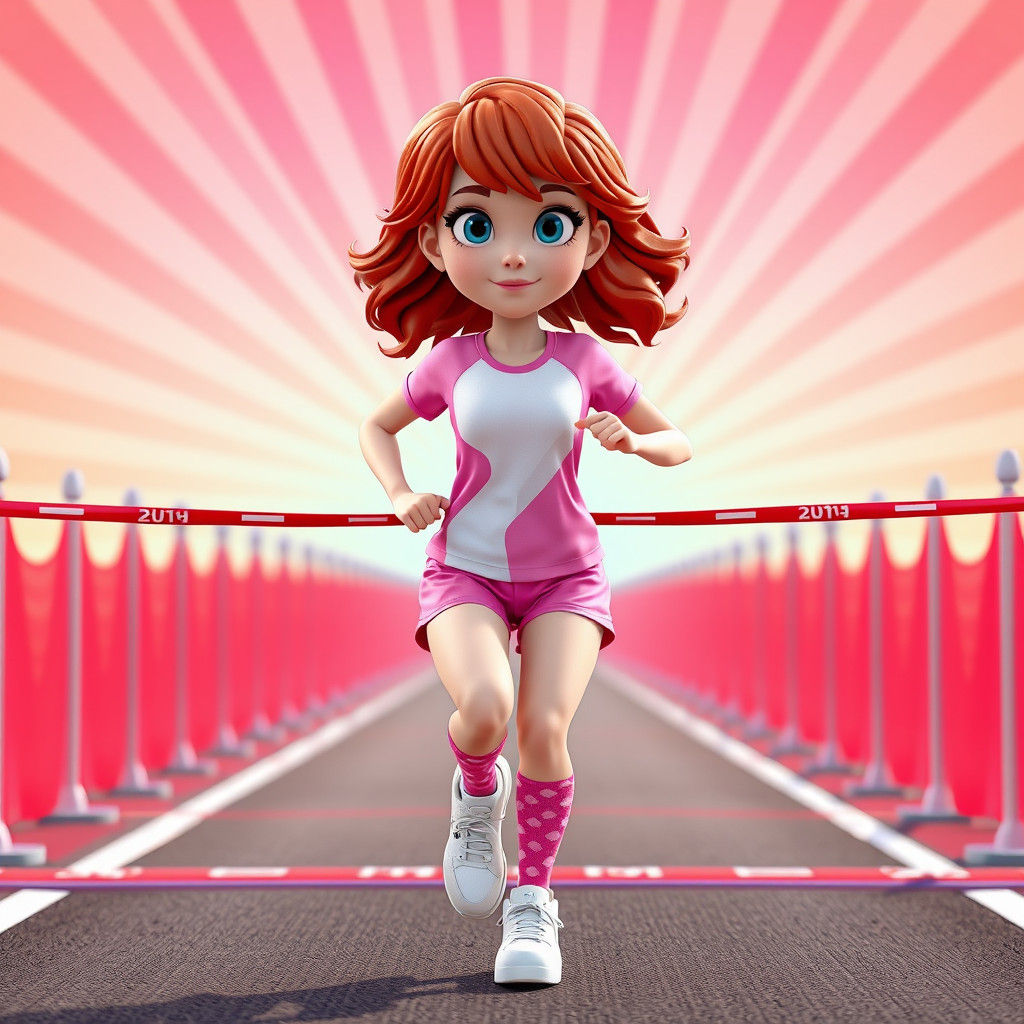 Woman Finishes Road Race: Pixar-Style 3D Art