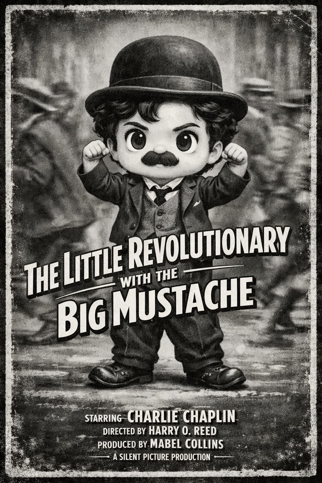 Chibi Charlie Chaplin Movie Poster in Silent Film Style