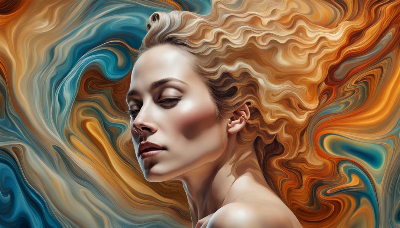 Surreal Portrait of Woman with Abstract Fluid Patterns