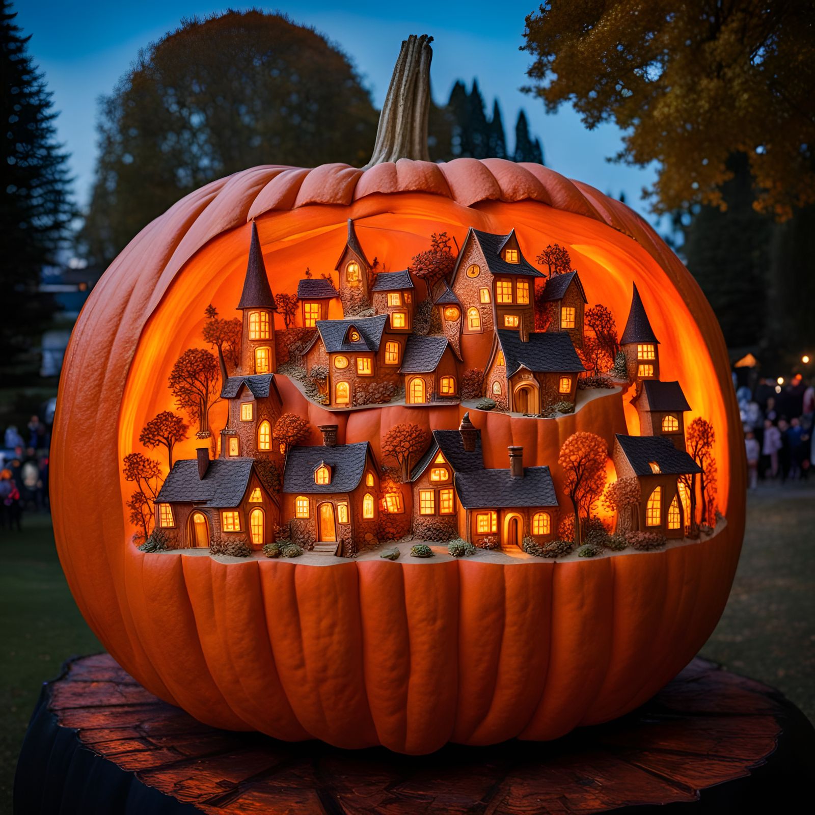Fairytale Village Carved in a Pumpkin