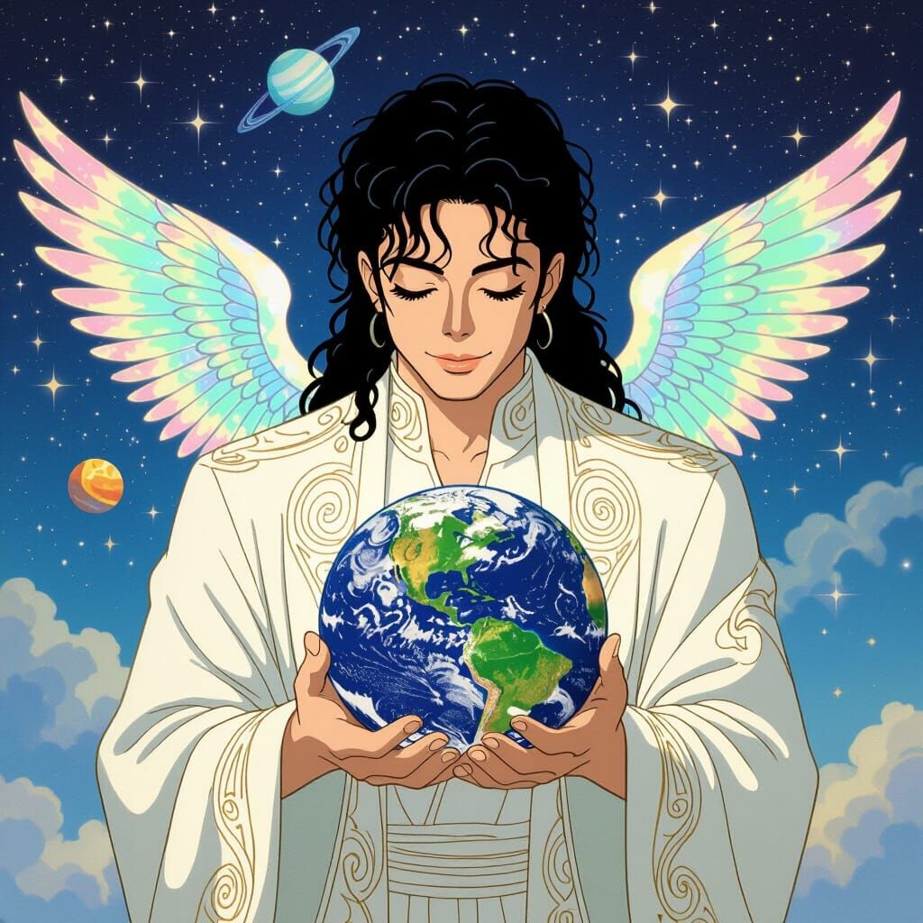 Celestial Michael Jackson in Anime-Style Galaxy Portrait