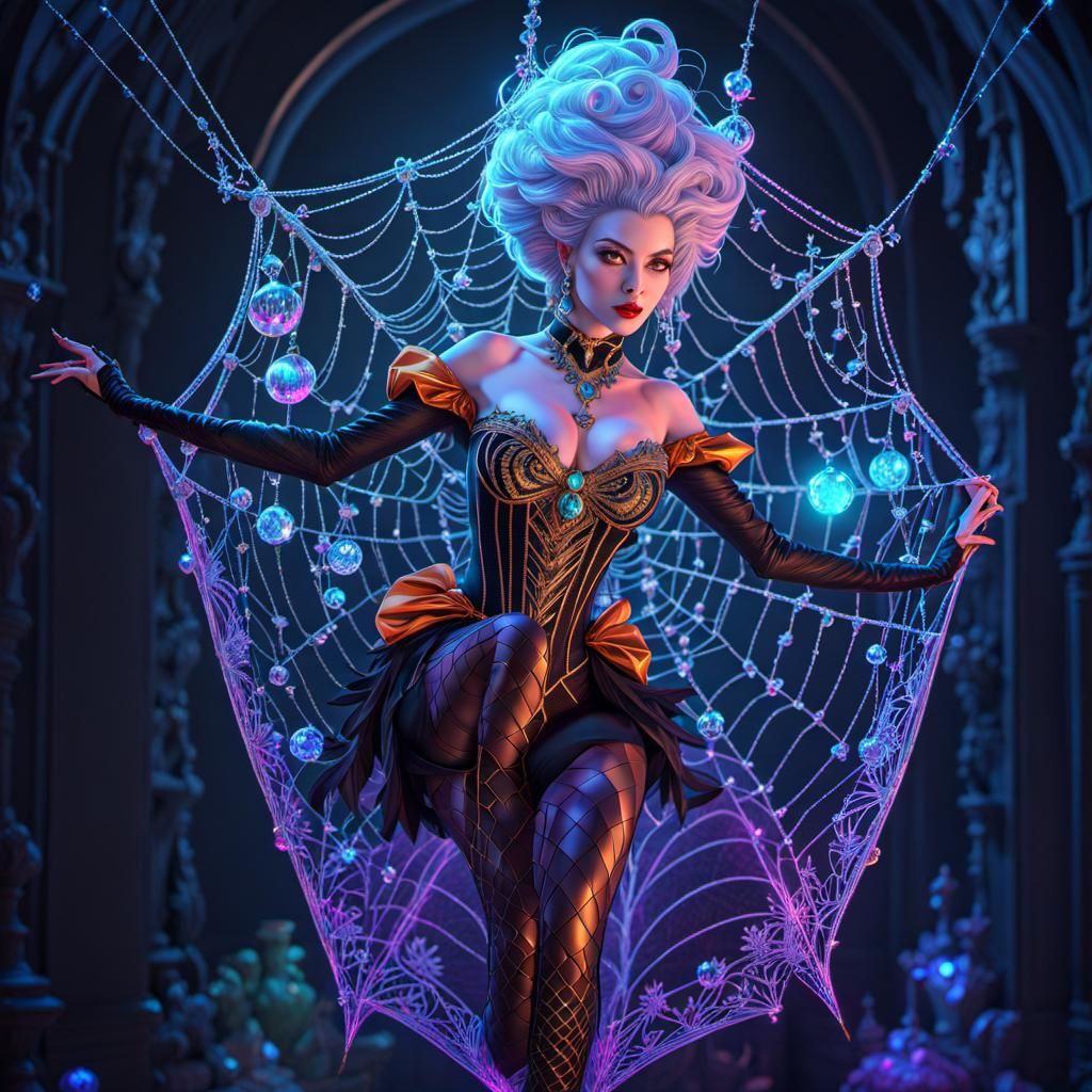 Spider Witch in Rococo Style with Spiderwebs