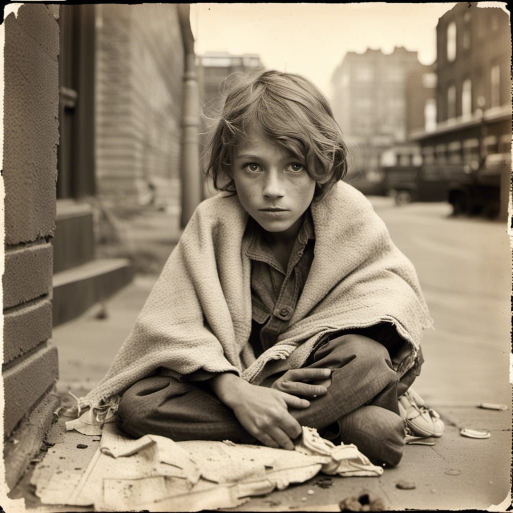 Distressed Child During the 1940s in Yellowed Photo