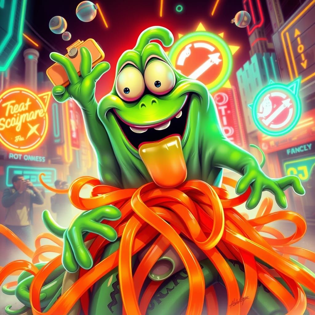 Neon Slimer's Hilarious Misadventures: A Digital Painting