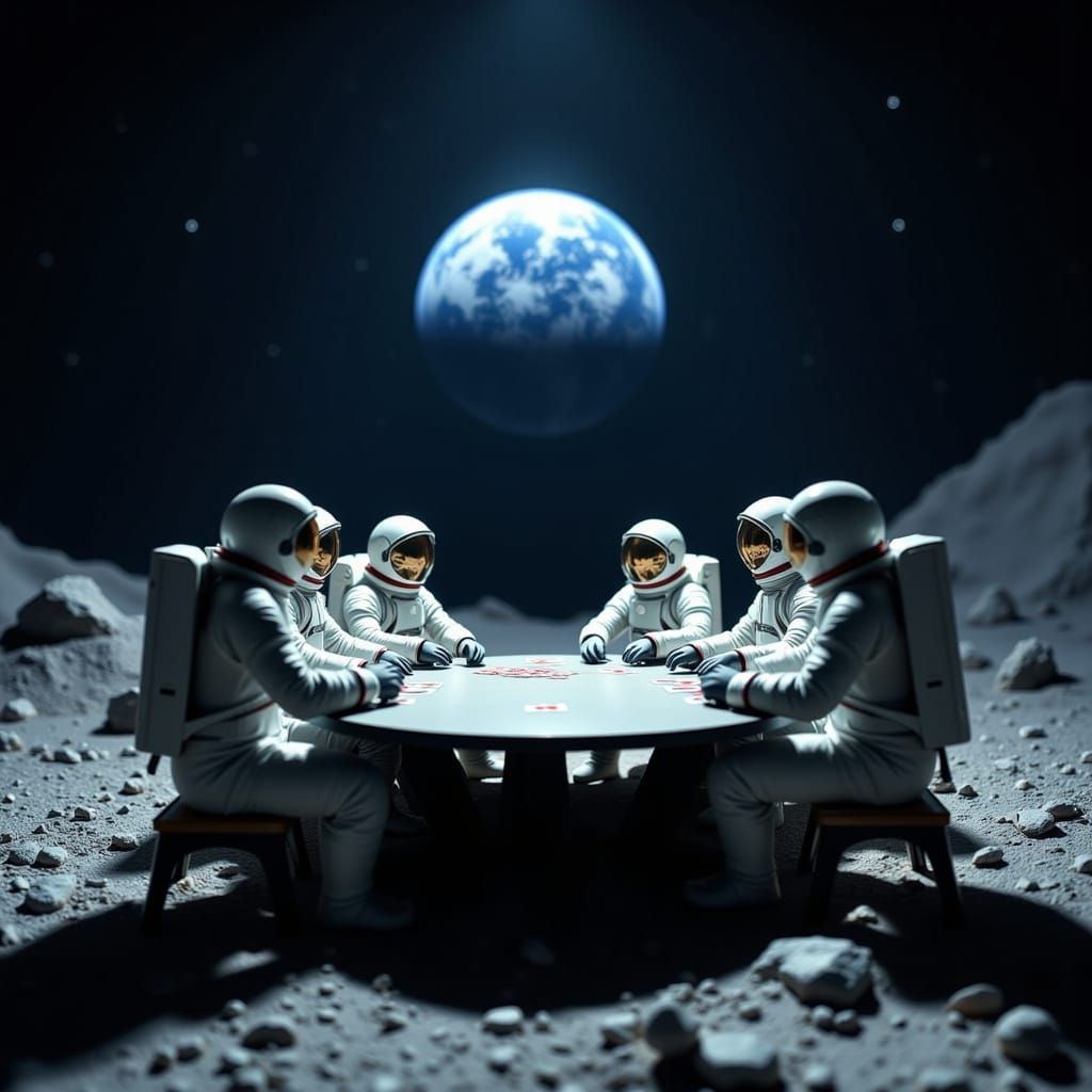 Astronauts Play Poker Under the Earth's Celestial Glow
