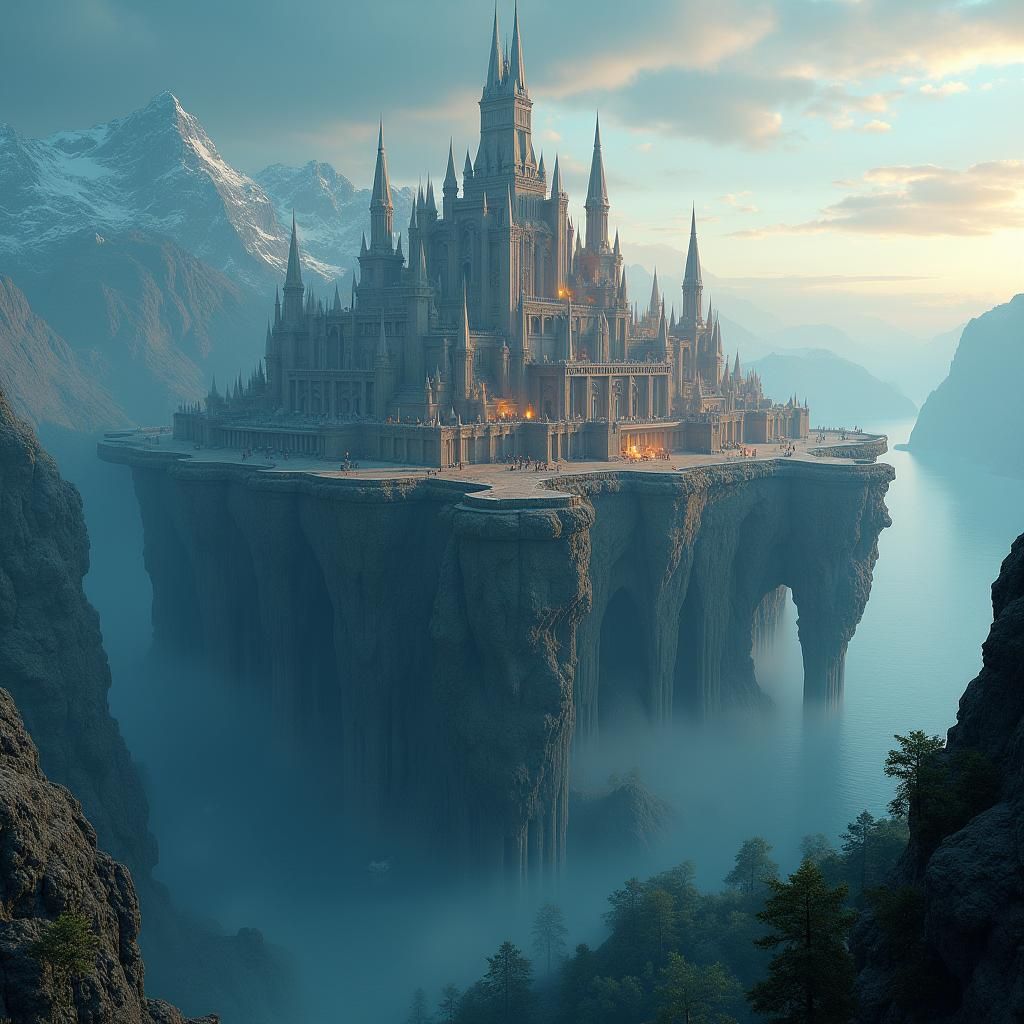 Fantasy Medieval City on Fjord in Matte Painting Style