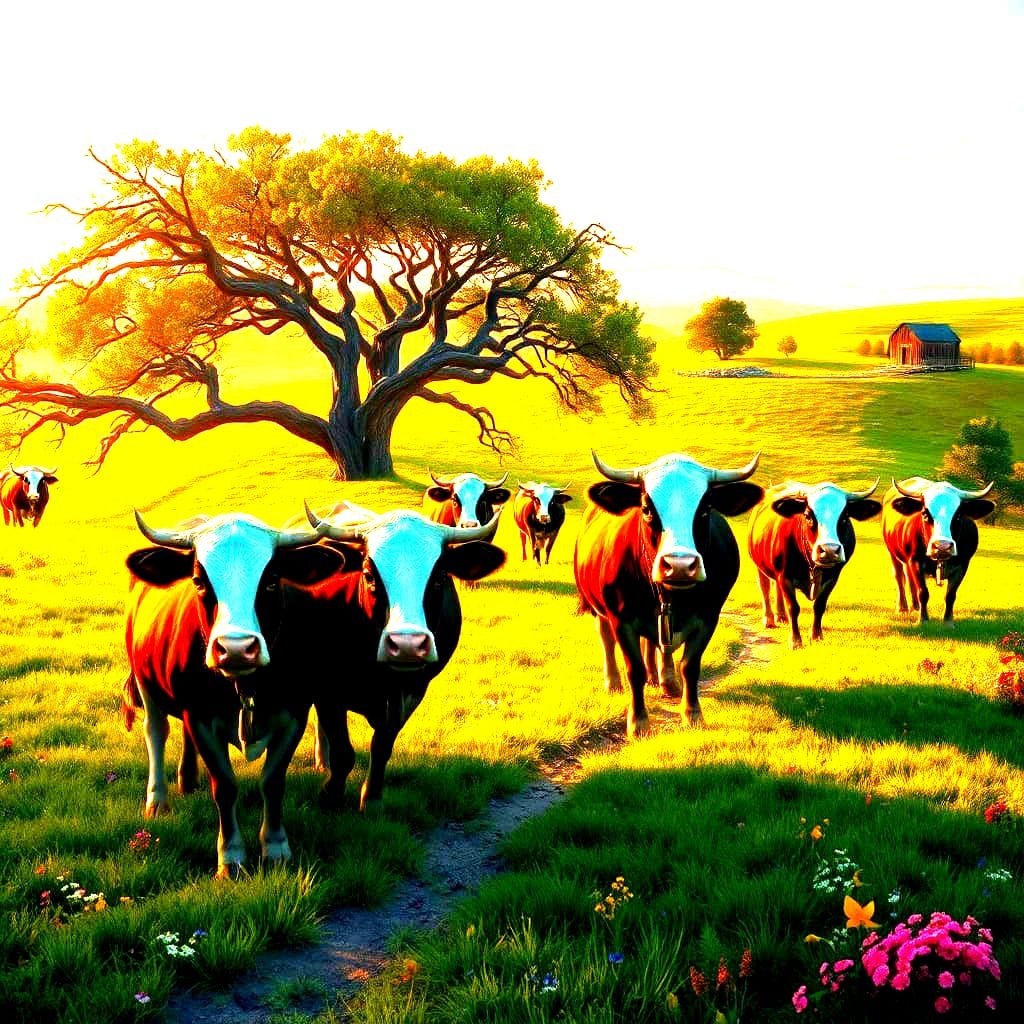 Cows Grazing on Ranch: Detailed Matte Painting