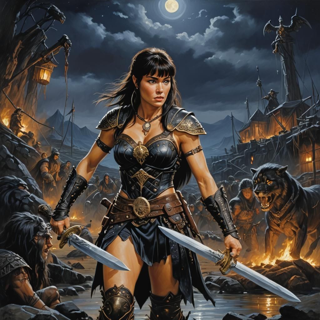 Xena, Warrior Princess: Sinister Night Oil Painting