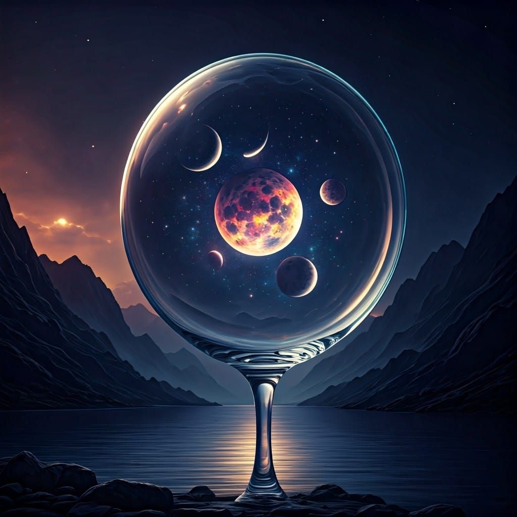 Colorful Starscape Reflected in Glass Double Exposure