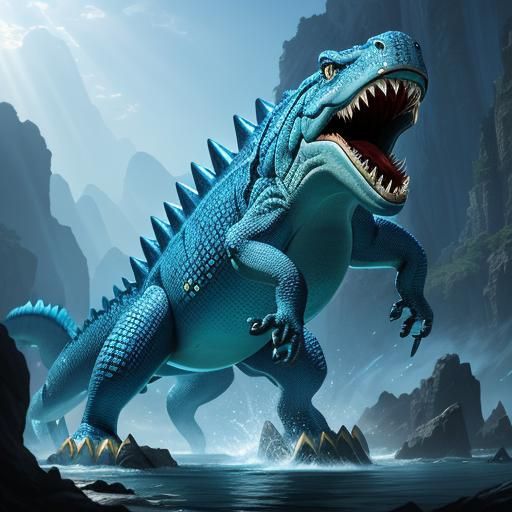 Bipedal Crocodile Pokemon Crushing Stone, Digital Art