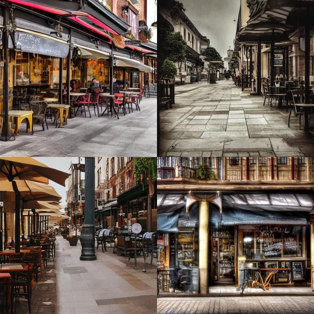 Hyperrealistic Cafe Shop and Sidewalk Scene