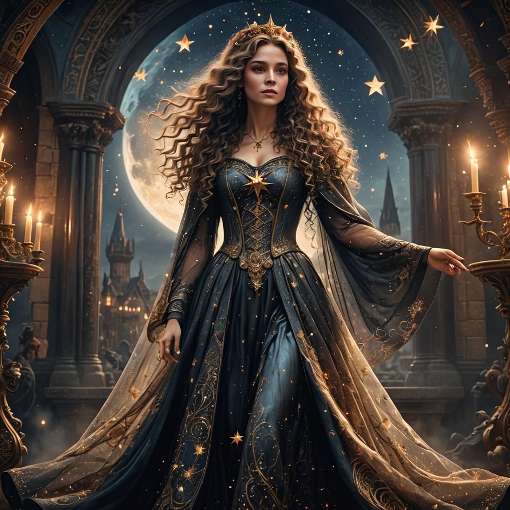 Enchanting Star-Gown Witch: Digital Matte Painting