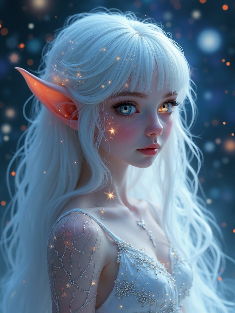 Stellar Elf Goddess in Ethereal Cosmic Attire