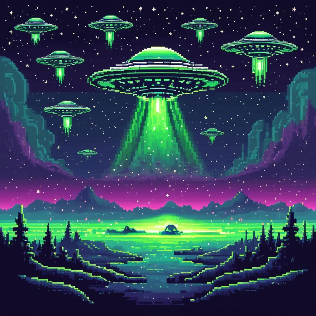 Pixel Art UFO Abduction: Glitchcore Solstice