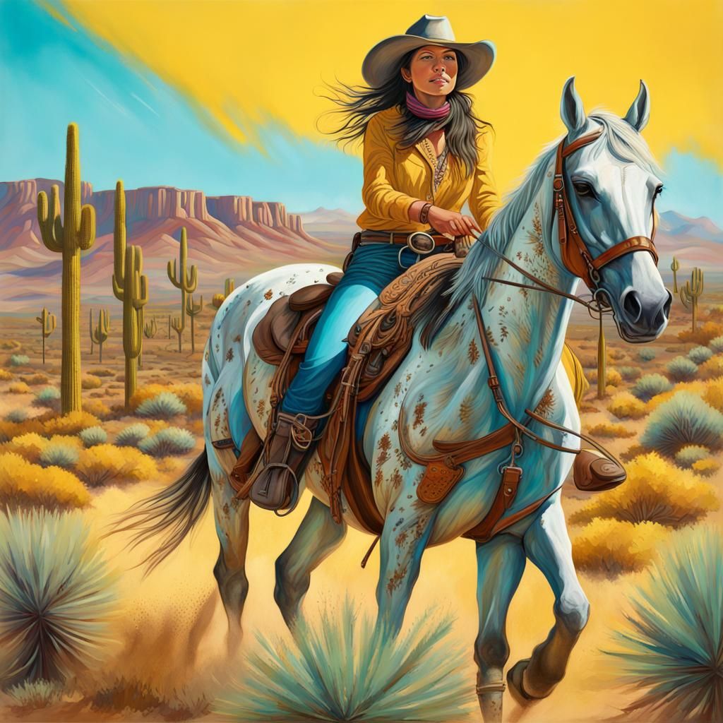 Native American Cowgirl on Appaloosa Horse