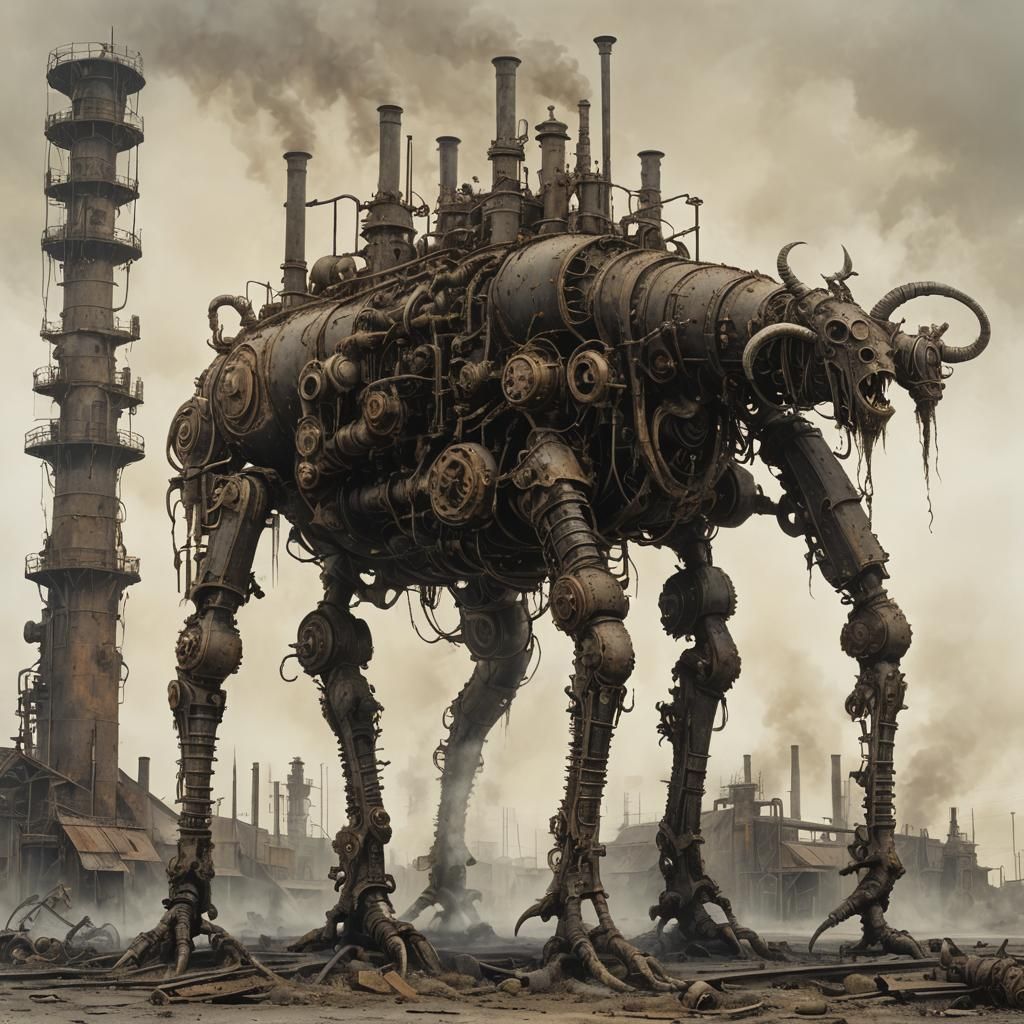 Biopunk Steam Engine in Dystopian Wasteland