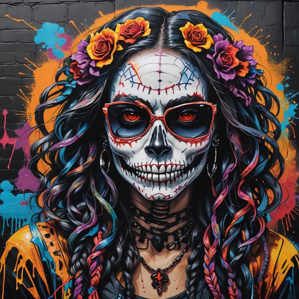 Colombian Catrina Graffiti Art in Urban Street Style