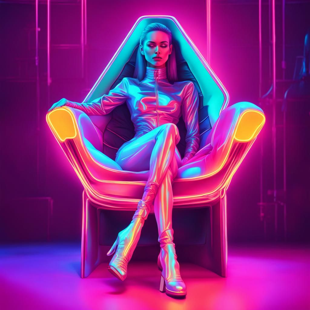 Holographic Woman in Neon Retro Synthwave Style