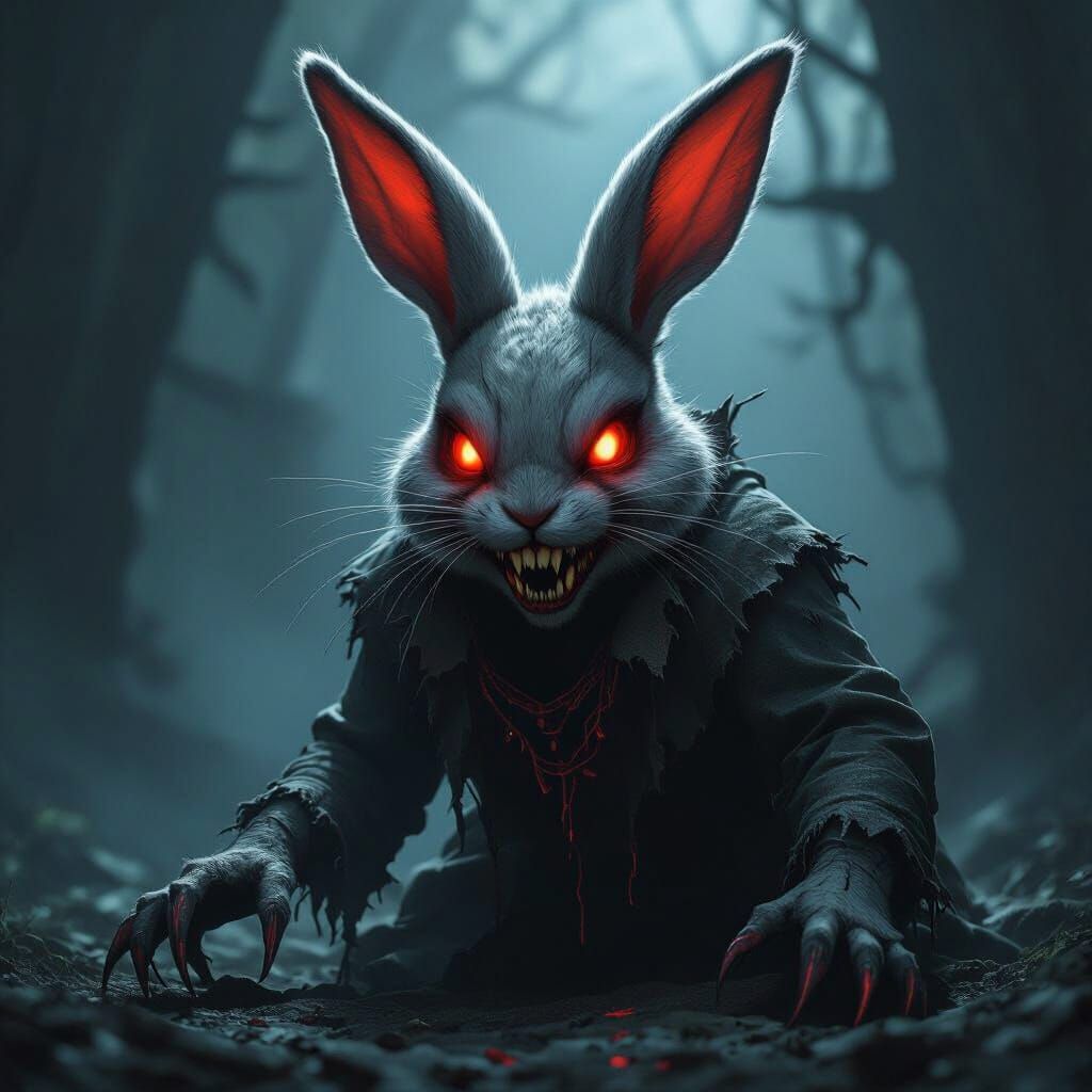 Demonic Bunny in Ominous Horror Style
