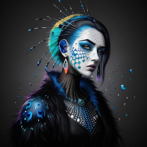 Peacock Feather Woman in Graffiti Art Style