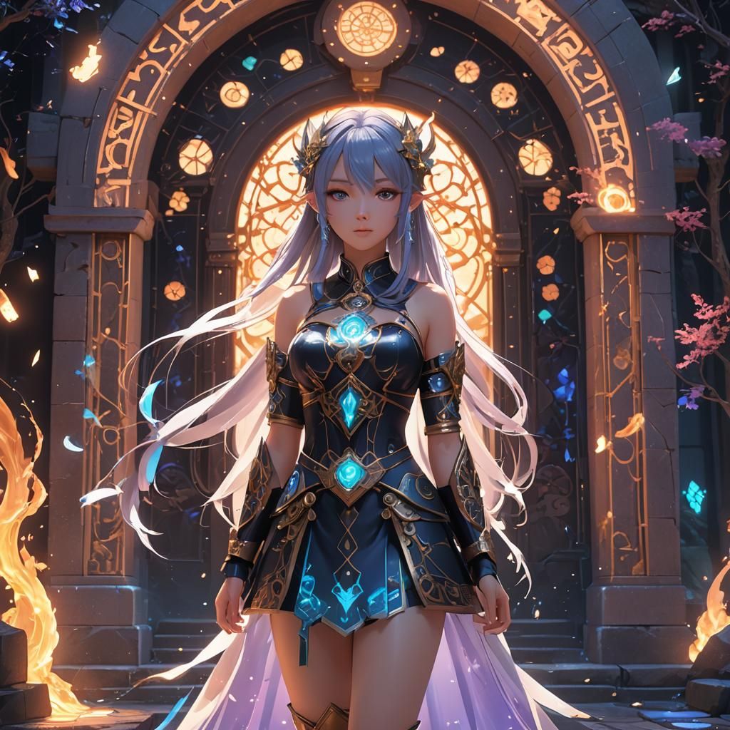 Fantasy Anime Girl Before Mystical Portal