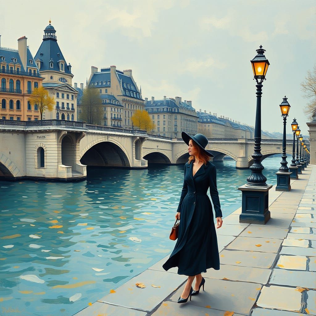 Paris Scene in Impressionist Style
