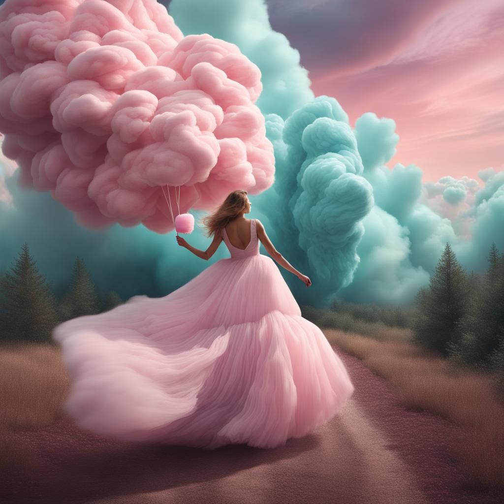 Woman in Cotton Candy Forest: Digital Matte Painting