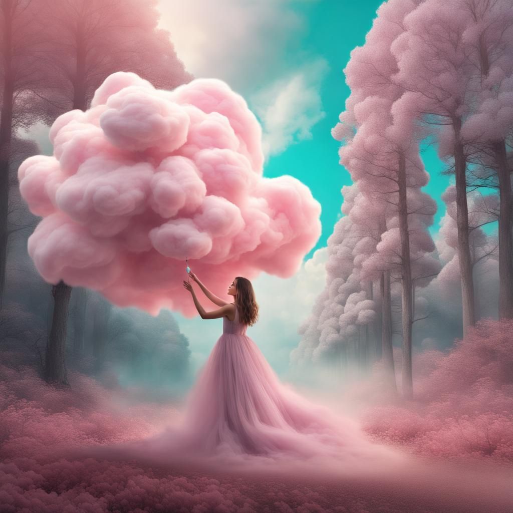 Woman in Cotton Candy Dreamscape: Digital Matte Painting