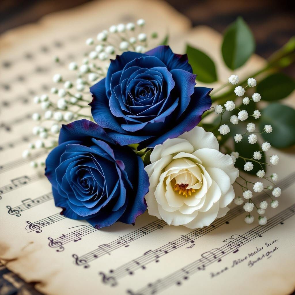 Navy Roses Still Life in James Jean Style