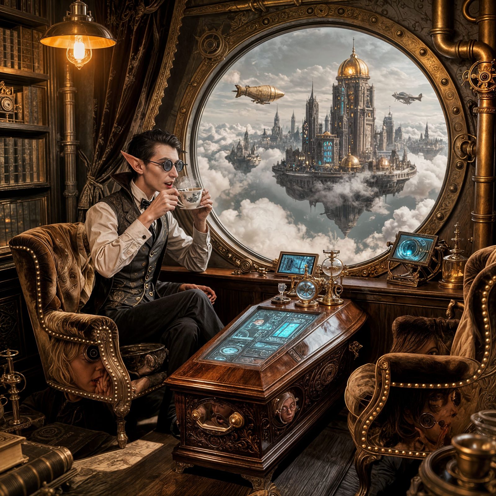 Steampunk Airship Lounge Above Cloud City