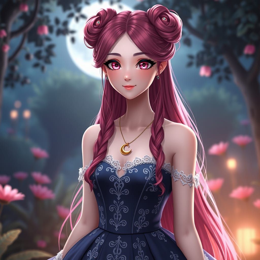 Surreal Beauty in Moonlit Garden with Hyper-Realistic Aesthe...