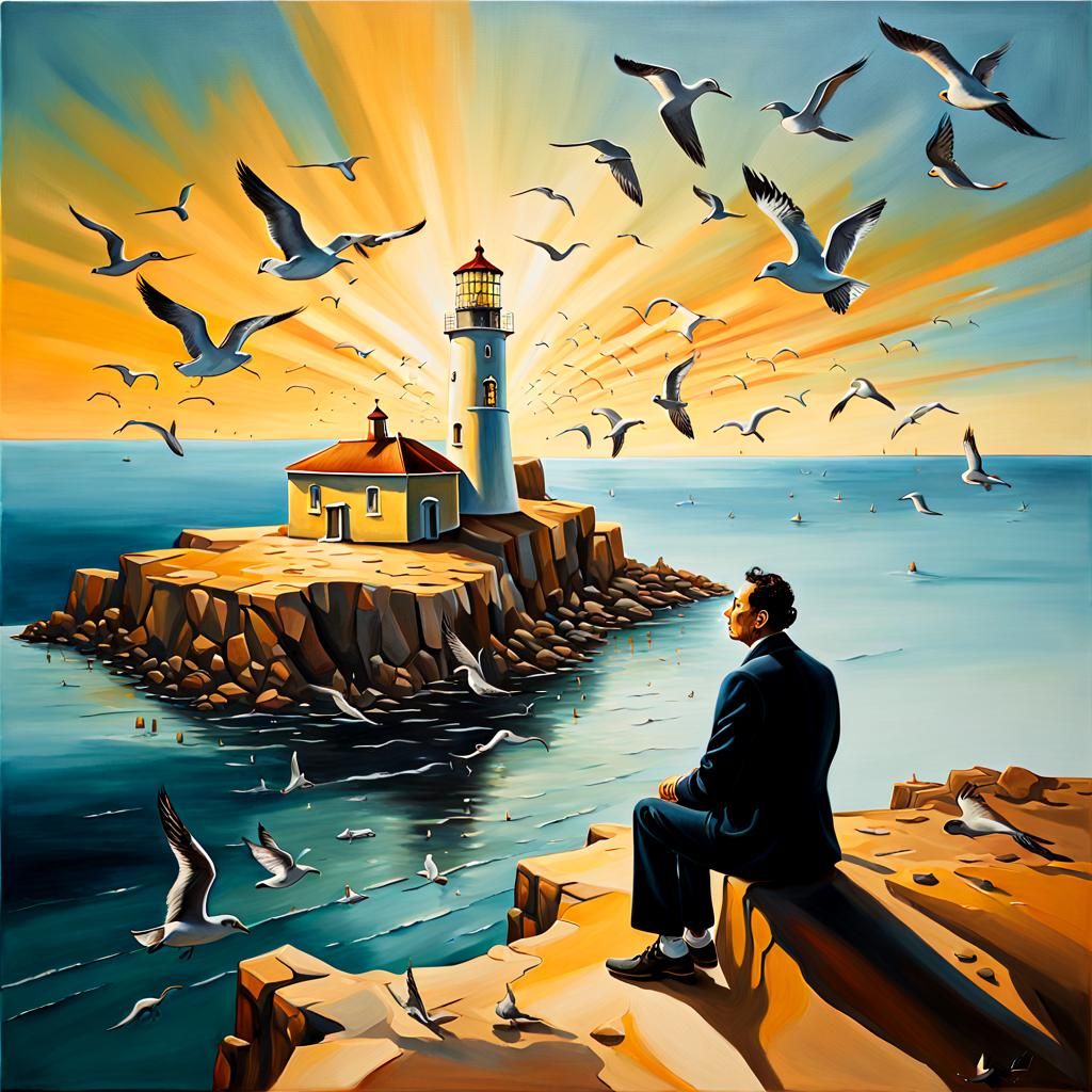Surrealist Seascape with Lighthouse in Dali Style
