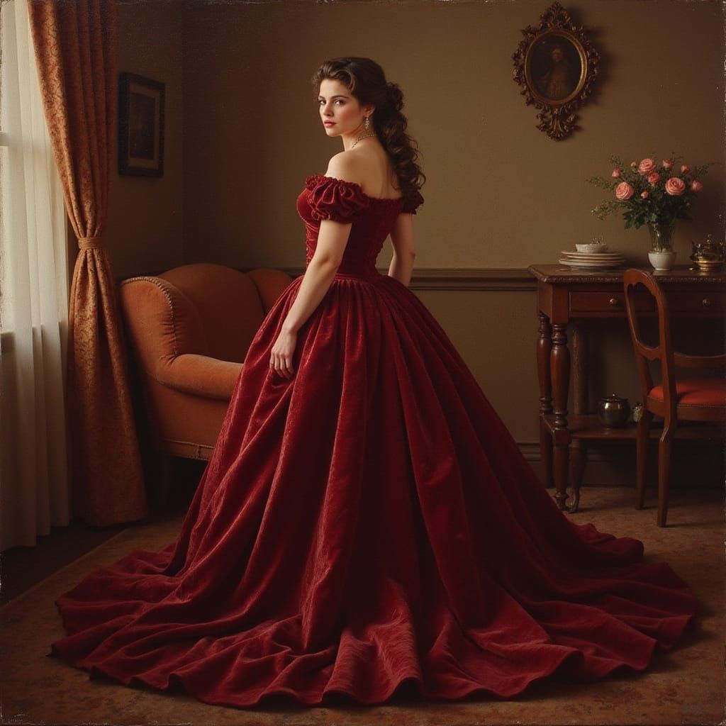 Scarlett O'Hara in Velvet Gown, Painterly Realism Portrait