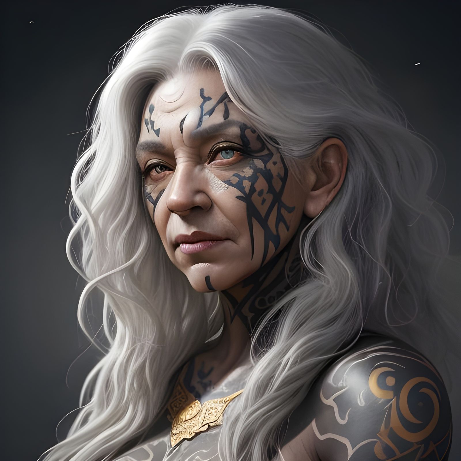 Detailed Portrait of an Elderly Woman with Tattoos