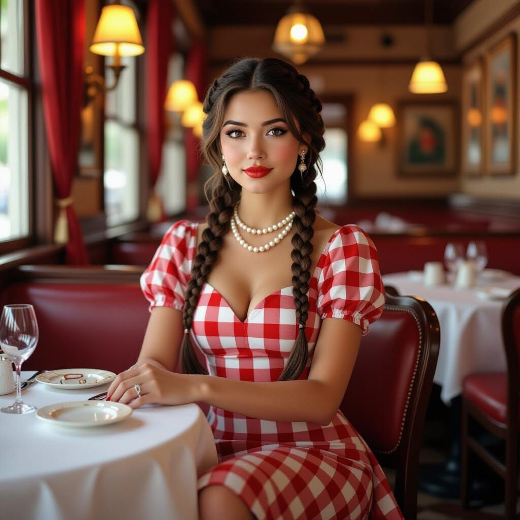 Elegant Woman in Restaurant: Art Nouveau Digital Art