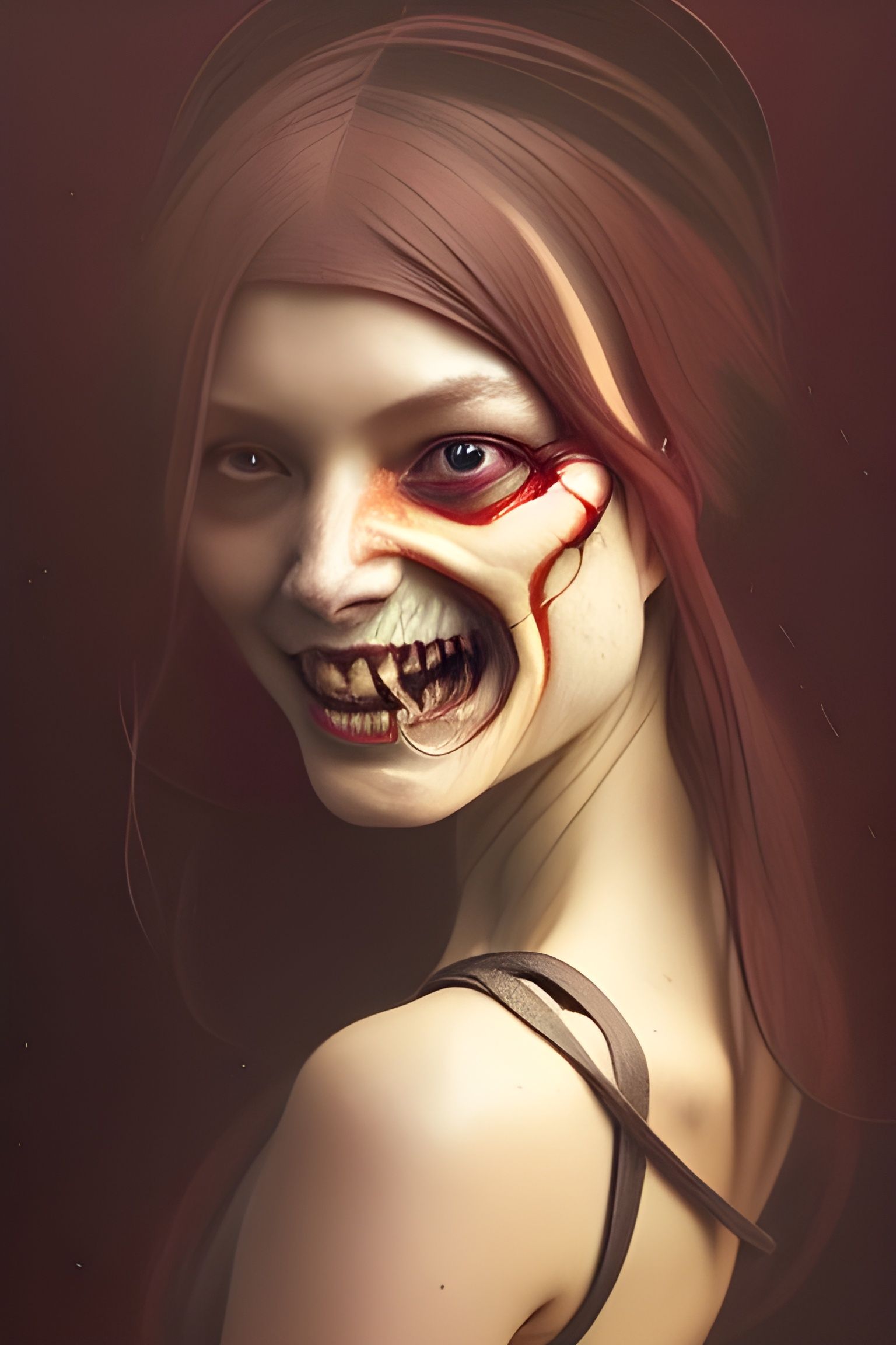 Woman with Scary Smile: Digital Horror Illustration