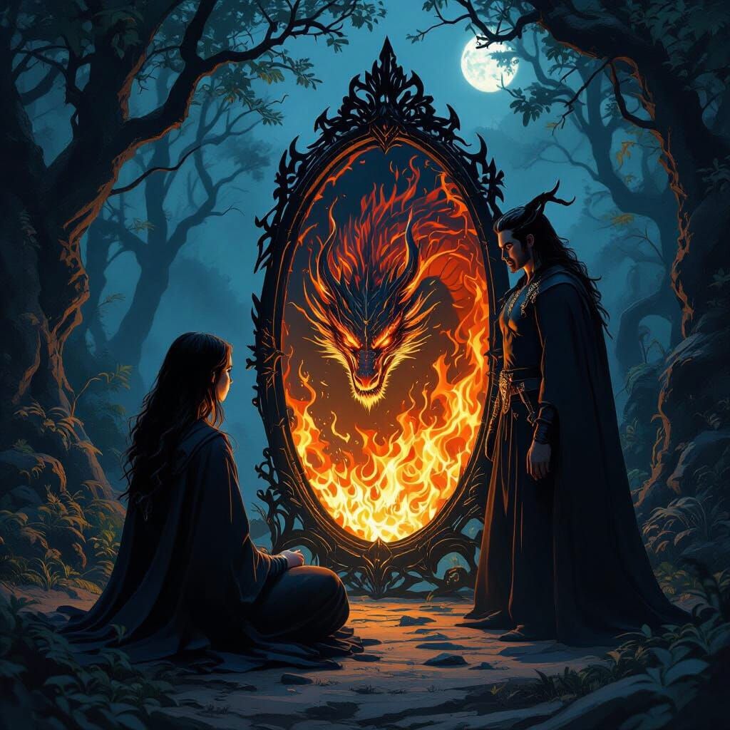 Woman Embraces Inner Dragon in Mystical Forest