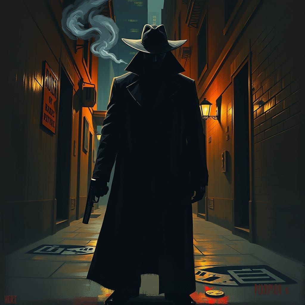 Film Noir Figure in a Smoky Alleyway