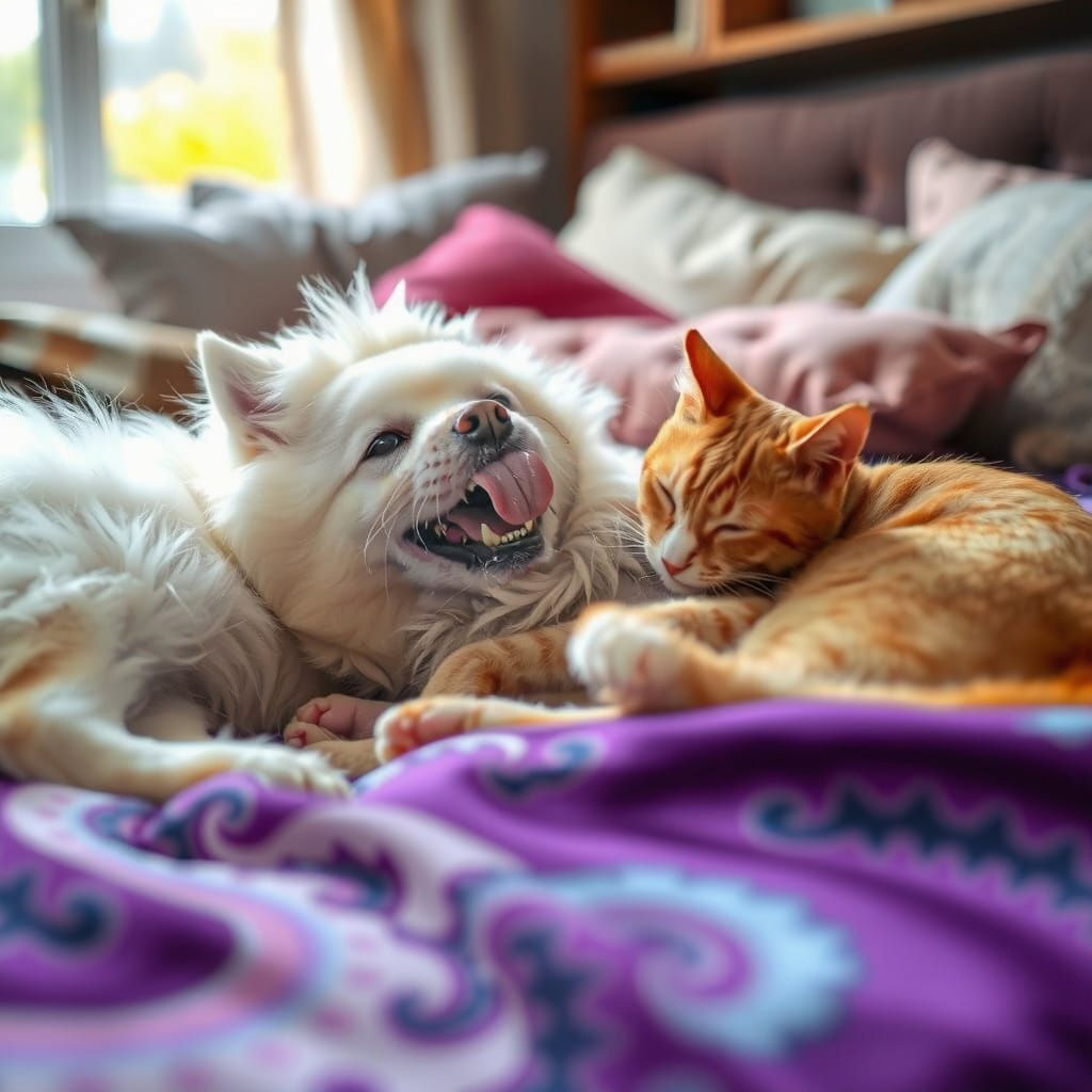 Tender Moment of Interspecies Affection in a Cozy Apartment ...