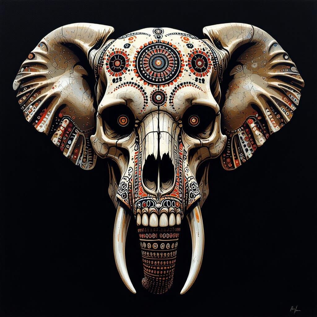 Tribal Gorilla Elephant Skull Mask in Aboriginal Art