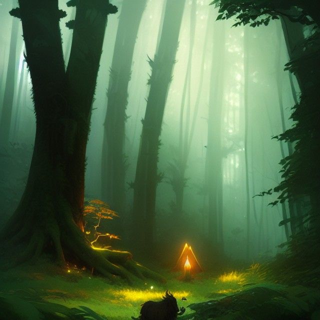 Luminous Druid in Forest, Animated Artstation Style