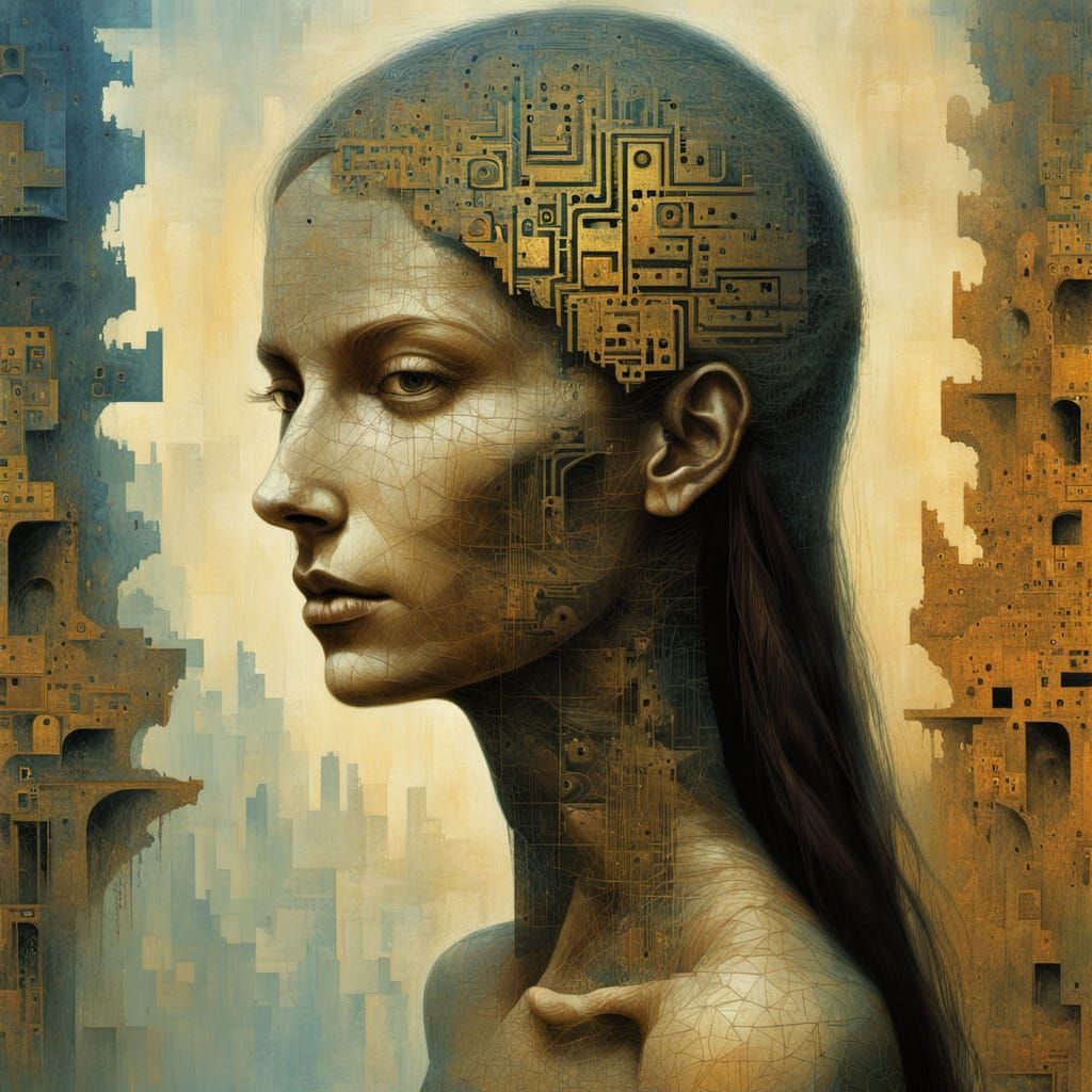 Abstract Geometric Portrait with Cryptic Code