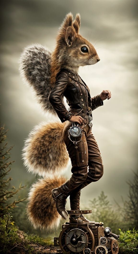Steampunk Western Squirrel in Hyperrealistic Style