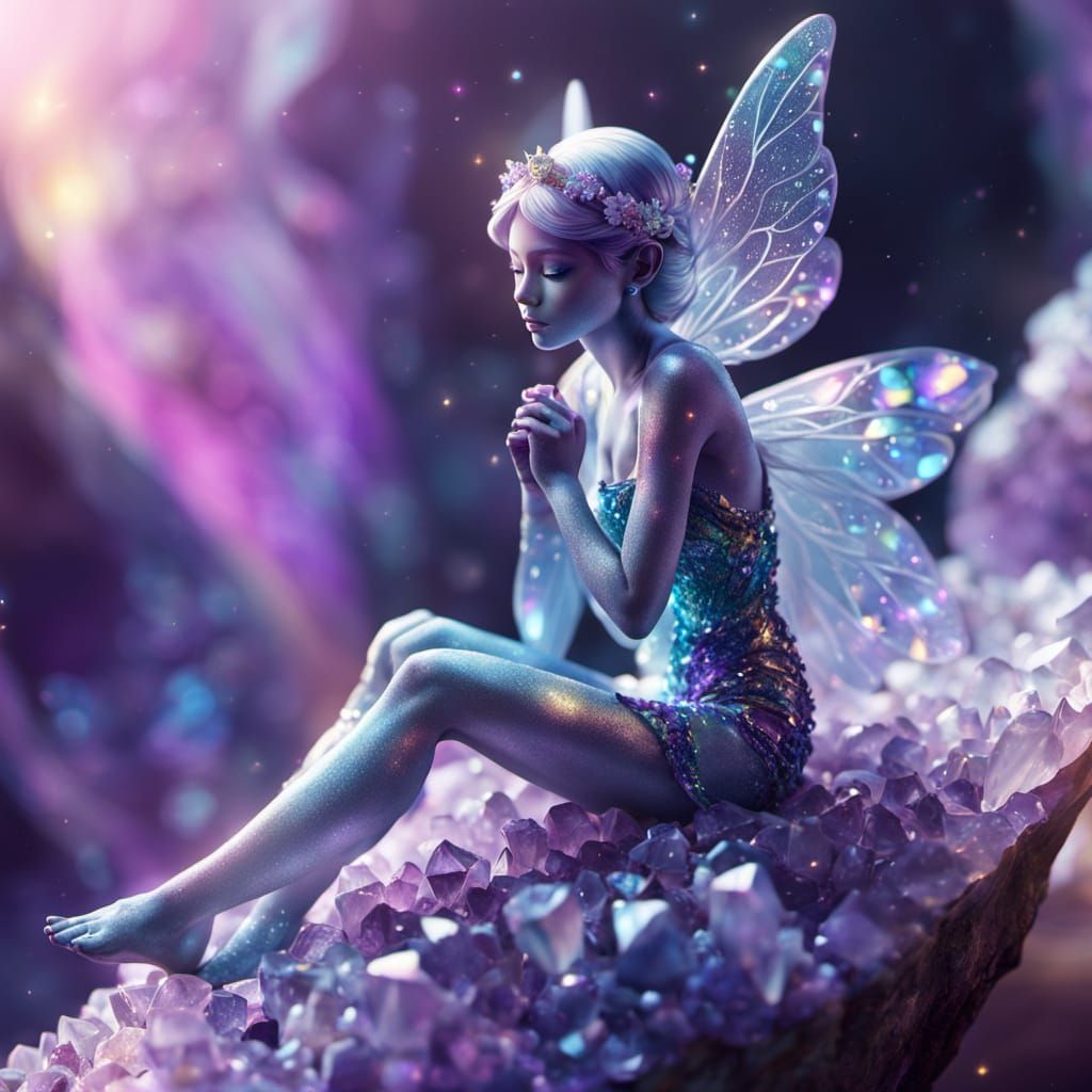 Crystal Fairy on Amethyst Geode in Soft Cinematic Light