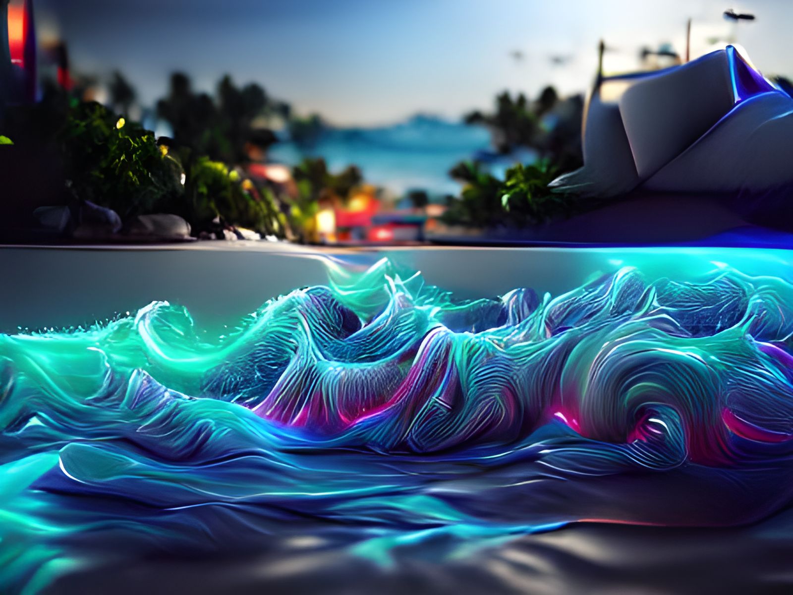Realistic Neon Ocean Waves in 8K 3D