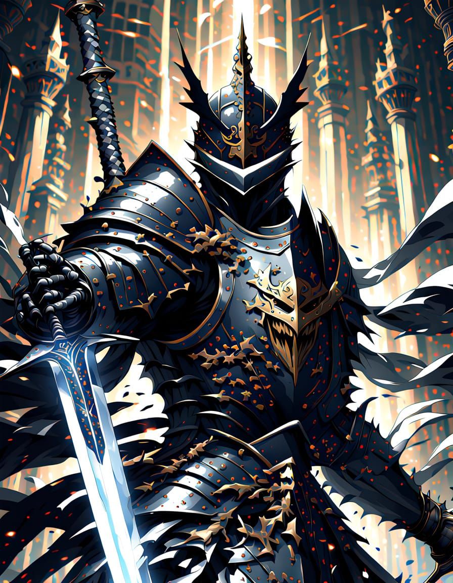 Anime Knight Riposte with Obsidian Blade