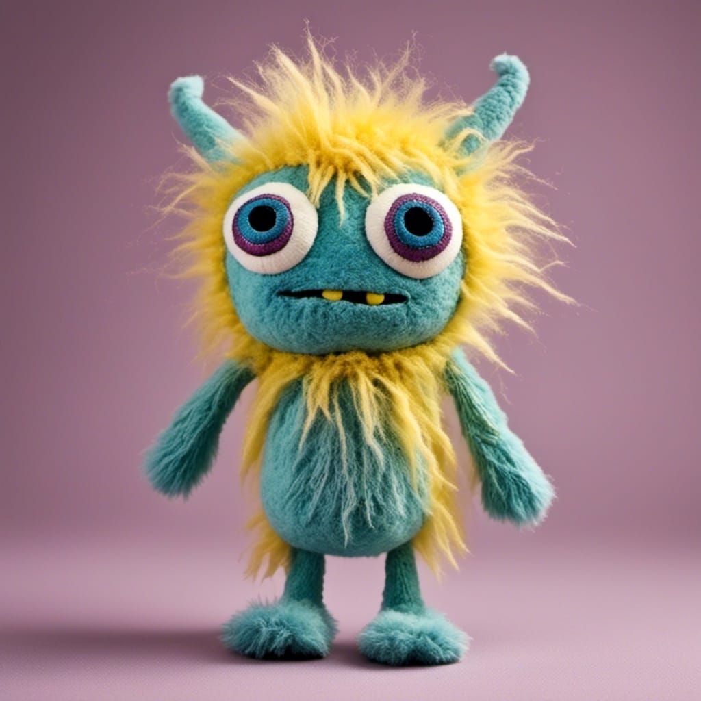Cute Fuzzy Monster Toy in 3D
