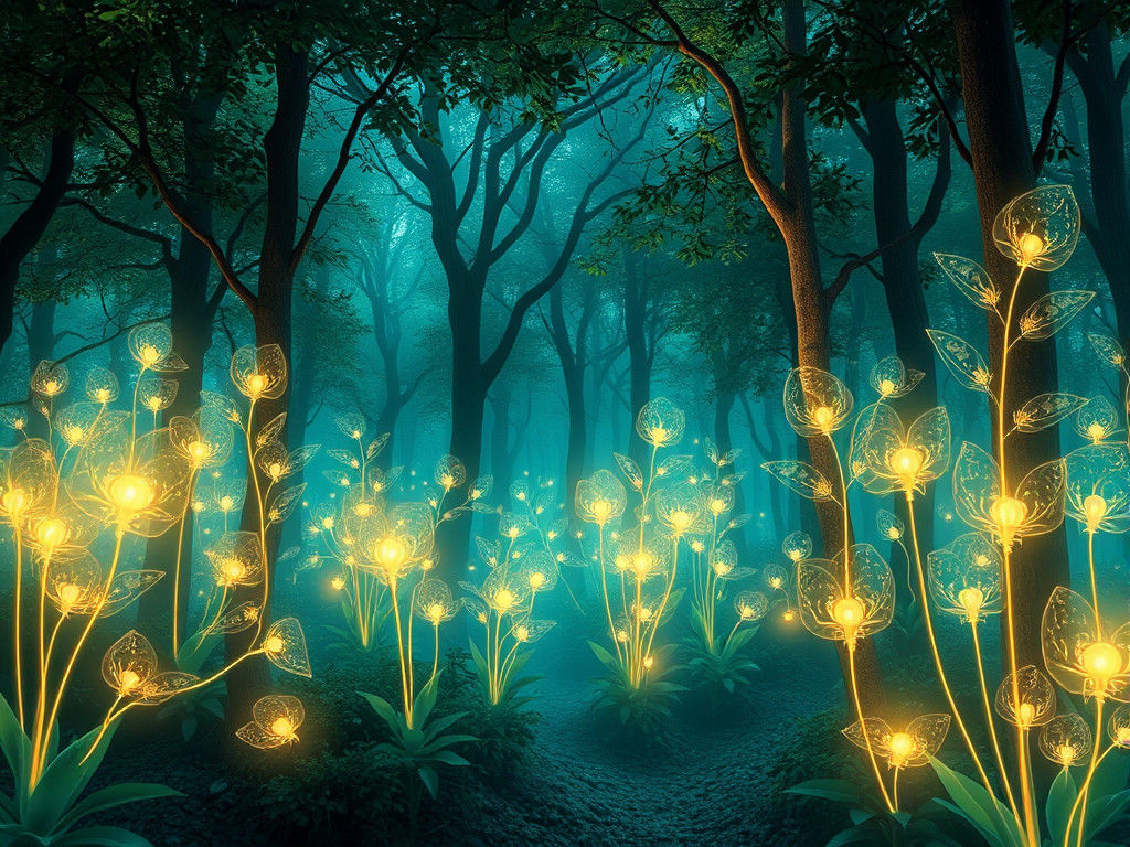 Luminous Translucent Plants in Abstract Forest