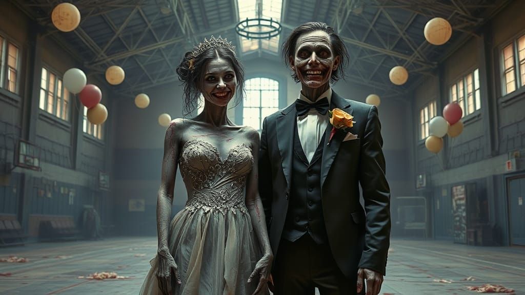 Zombie Prom Royalty in Dark, Futuristic Illustration